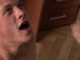Young and straight twink gets a facial with cum on his face