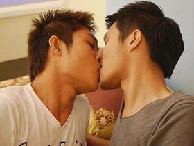 Young and straight Thai man giving blow job and bareback sex.