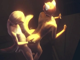 Furry Yaoi: Fox gives boy a handjob and then has rough sex against the wall in an alley.