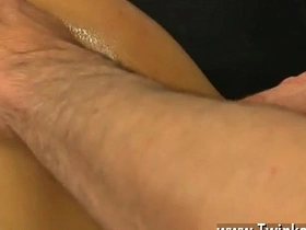 Young gay man Mike in blindfold and truss up in gay porn video.
