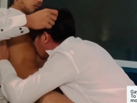 A hot teacher with a great body lets a student to suck his big dick.