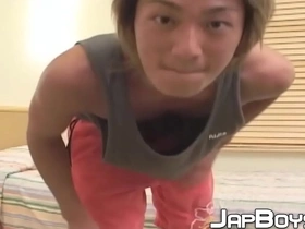 Young Japanese hunk with a perfect ass, masturbating his big cock hard.