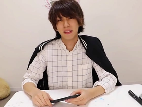 Skinny Japanese gay boy masturbates and gets whipped