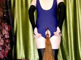 Pretty boy in Japanese swimsuit, solo play with a big dick