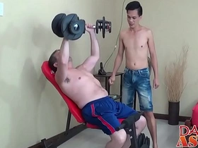 Mike's intense workout leads to an anal encounter with his Asian gay fitness partner