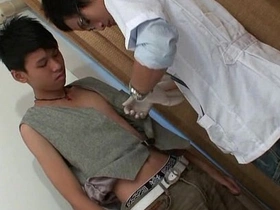 Asian twink gets a medical check-up with a blowjob