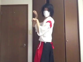 Crossdressing Japanese trap indulges in self-pleasure while cosplaying as a miko