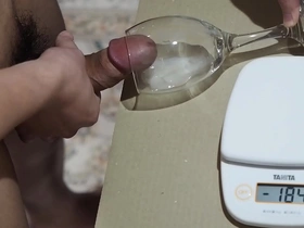 Japanese man's solo cumshot in a cup