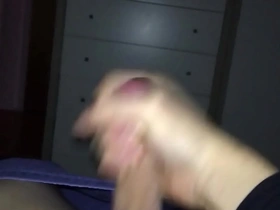 Soloboy strokes his shaved cock to climax